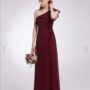Long one shoulder ruffle bridesmaid dress
